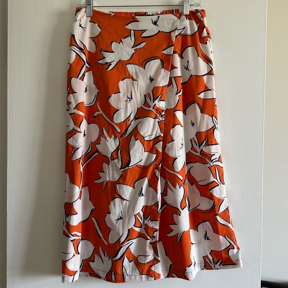 ZARA Trafaluc Orange/White Floral Print Wrap Skort Pants size Medium EUC - Picture 7 of 12